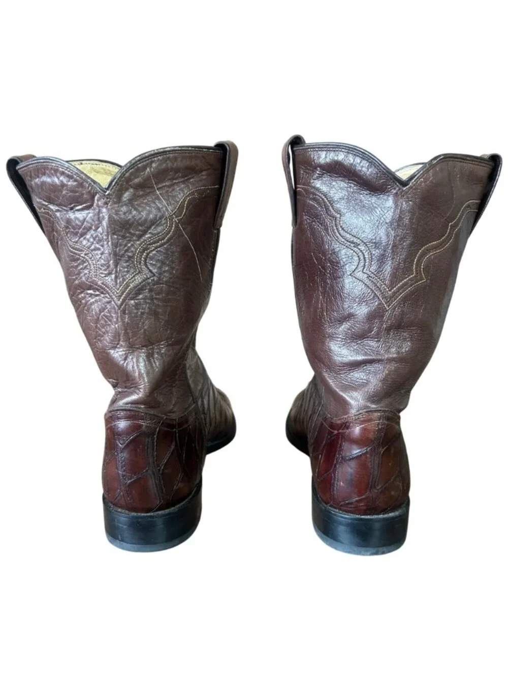 Justin Basics Brown Leather Print Cowboy Boots Mens 11 D